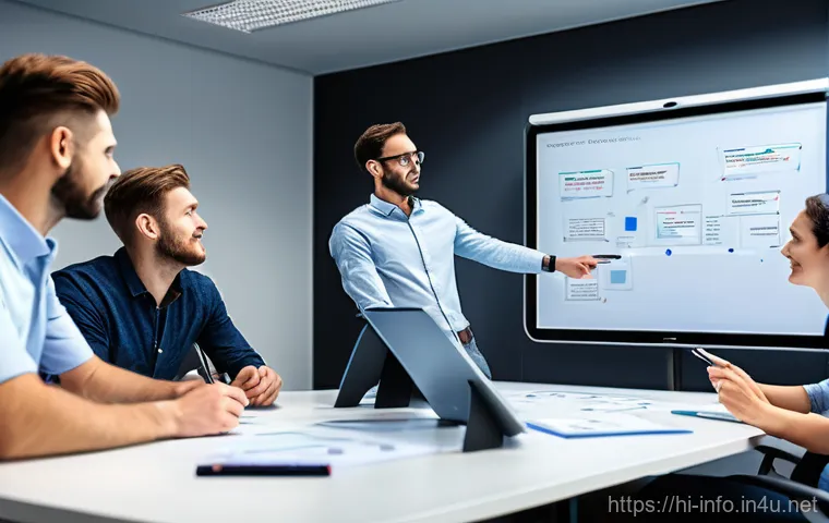 정보처리 실무에서 경험한 프로젝트 관리 사례 - A vibrant, diverse startup team of 5-7 people, casually dressed, intensely collaborating in a modest... 정보처리 실무에서 경험한 프로젝트 관리 사례 - A vibrant, diverse startup team of 5-7 people, casually dressed, intensely collaborating in a modest...