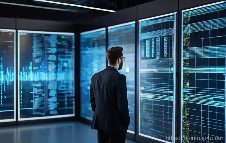 정보처리기사 실무에서 경험한 업무 사례 - **Prompt:** A diverse, focused information processing engineer, dressed in smart casual attire, is s...