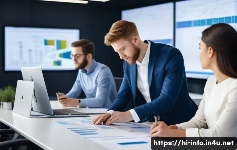 정보처리기사 취득 후 이직 성공 사례 - **Prompt:** A diverse group of young, ambitious professionals in a bright, modern open-plan office. ...