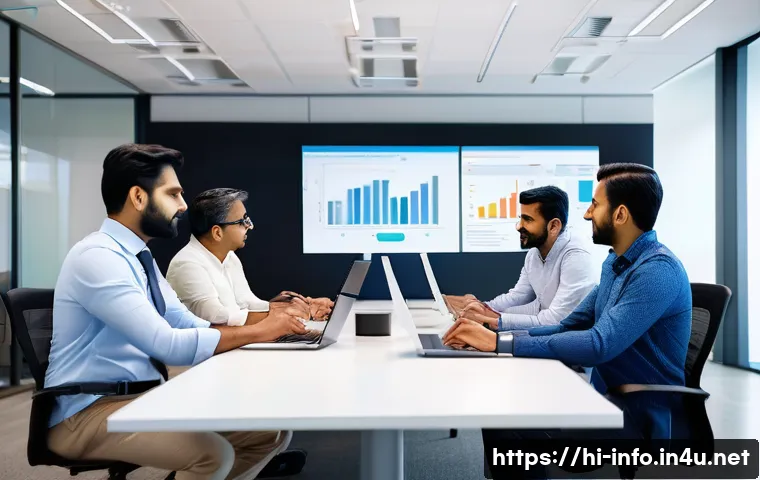 정보처리기사 취득 후 IT 프로젝트 관리 경험담 - A modern IT project planning meeting scene in a bright, professional office with diverse Indian prof...