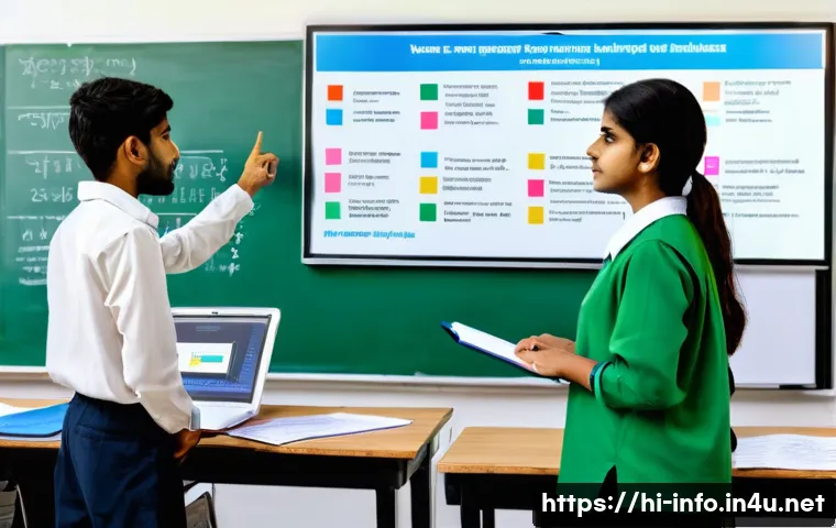 정보처리 실기 과목 학습 중점 내용 정리 - A detailed classroom scene showing a diverse group of Indian students attentively learning about inf...