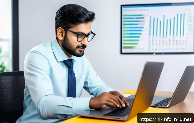 정보처리 자격증으로 성공적인 커리어 전환 - A professional Indian man in his late 20s, wearing smart casual business attire and glasses, confide...