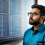 Home 21 정보처리 실무에서 발생한 데이터베이스 문제 해결 경험 - An Indian IT professional working in a modern office environment, analyzing a complex SQL explain pl...
