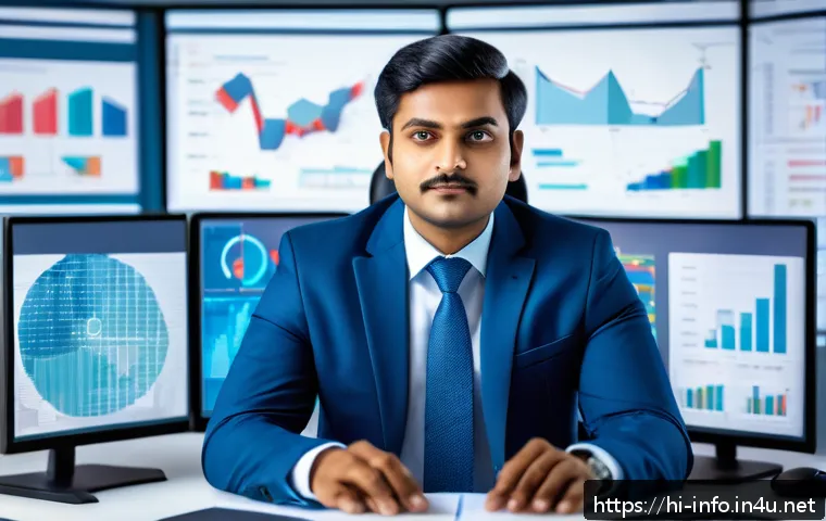 IT 실무에서 정보처리 자격증의 실제 가치 - A professional Indian man in formal office attire, sitting confidently at a modern workspace with mu...